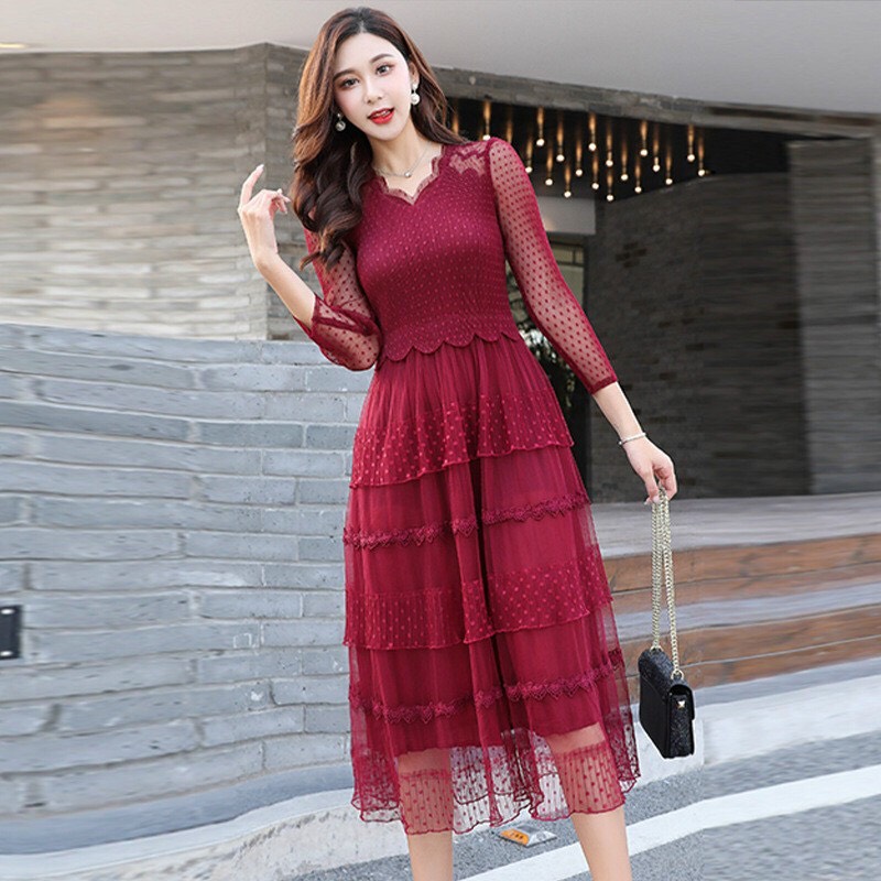 Đầm Dập Ly Tầng Phối Ren Cao Cấp - HN981